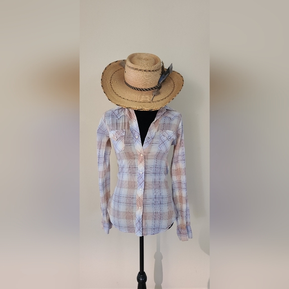 Cruel Girl Light Plaid Button-Down Shirt - Picture 1 of 4